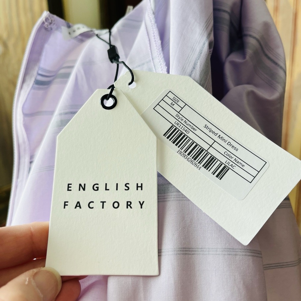 NWT English Factory Regency Striped Puff Sleeve Babydoll Mini Dress Size M - Picture 7 of 9